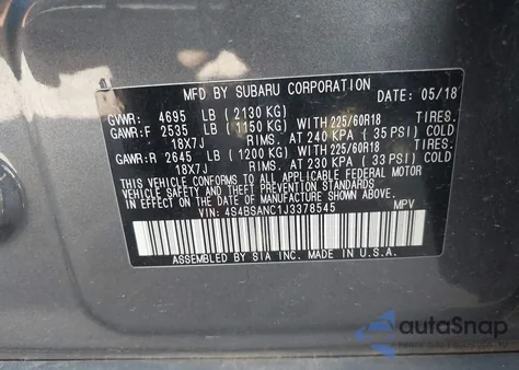 2018 Subaru Outback 2.5I Limited z USA, uszkodzony, nr VIN 4S4BSANC1J3378545